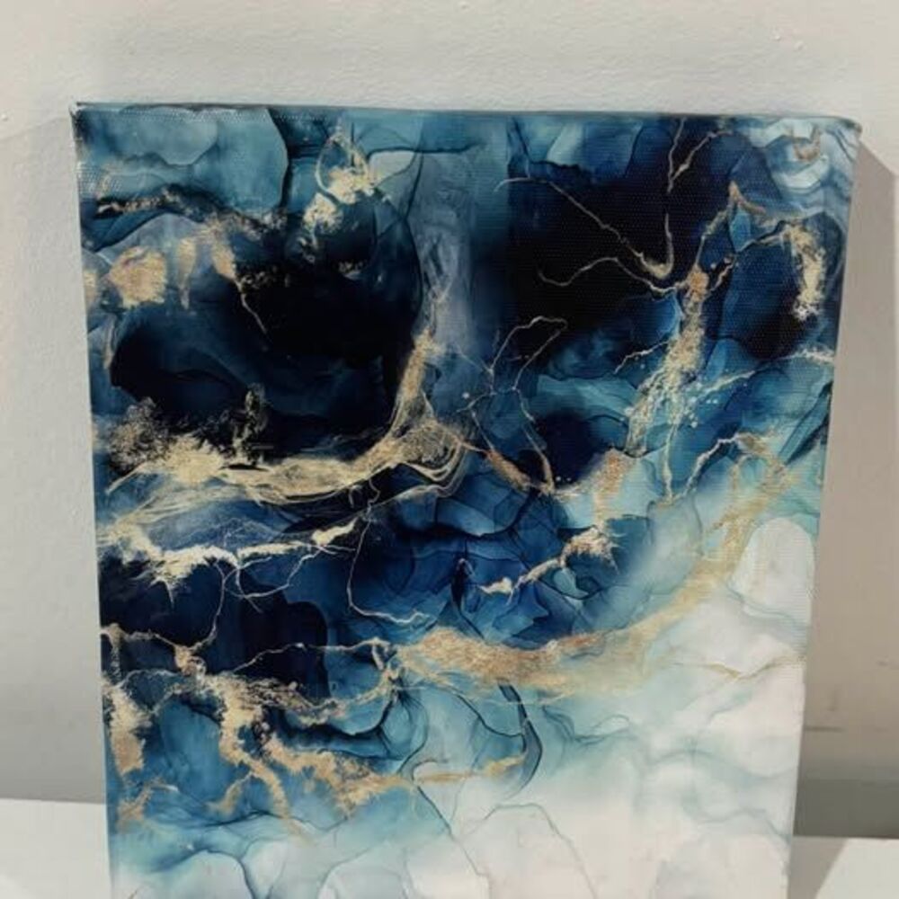 Abstract Blue and Gold Alcohol Ink Canvas Art